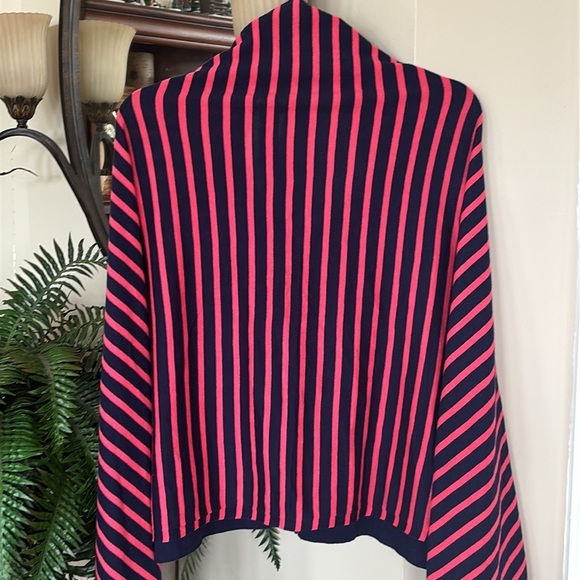 Lilly Pulitzer Red & Blue Striped Button Down Poncho Cape Cardigan Shrug - Picture 8 of 15